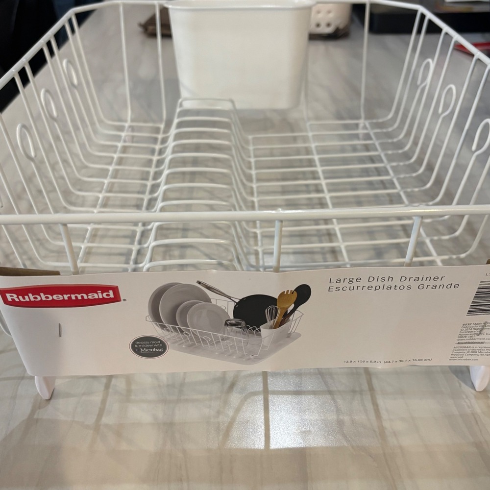 Rubbermaid Large Dish Drainer White Wire Rack Microban L36032M5WHTP1